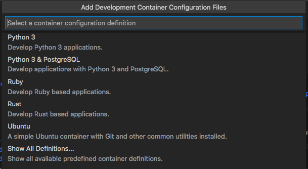 vscode remote containers selection
